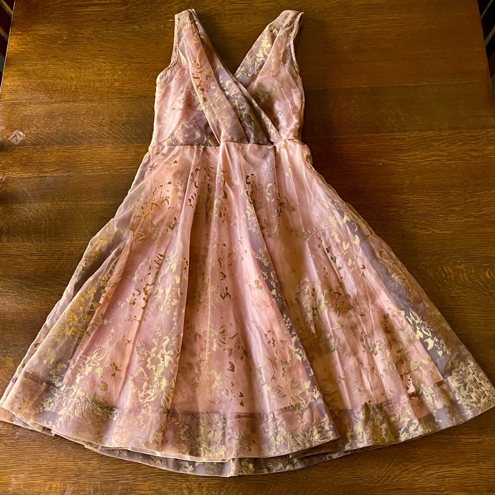Elegant Vintage Peach Floral Dress